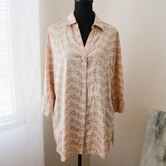 Foxcroft NYC Pink blush Chain link Tunic shirt size 10 M - Picture 1 of 8